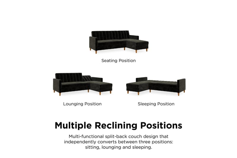 Celine 3-personers Chaiselongsovesofa Velour/Sort - Dorel Home - Møbler - Sofaer - Sovesofaer - Sovesofa chaiselong