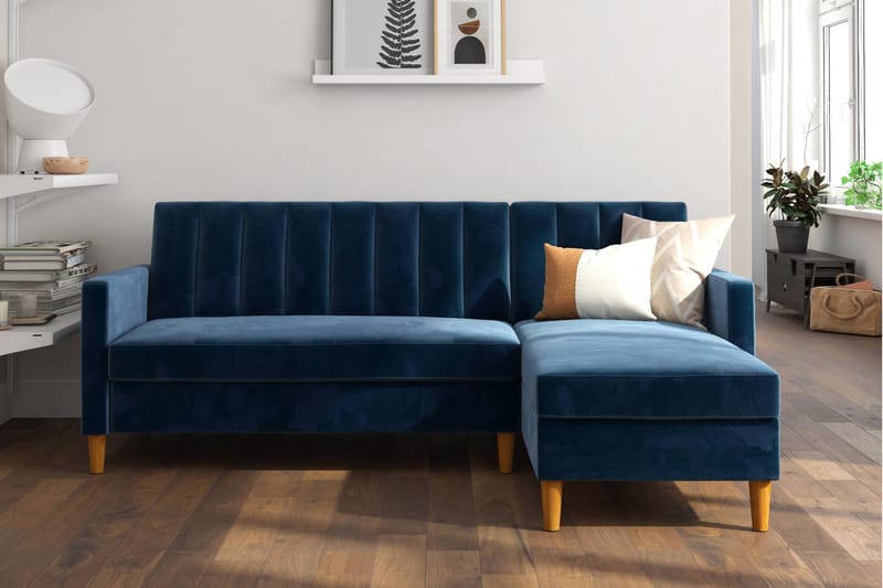 Celine 3-personers Chaiselongsovesofa Velour/Marineblå - Dorel Home - Møbler - Sofaer - Sovesofaer - Sovesofa chaiselong