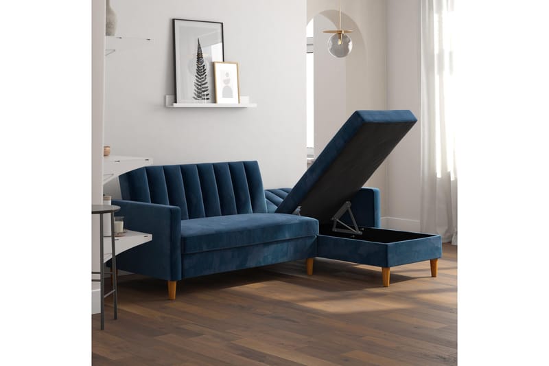 Celine 3-personers Chaiselongsovesofa Velour/Marineblå - Dorel Home - Møbler - Sofaer - Sovesofaer - Sovesofa chaiselong