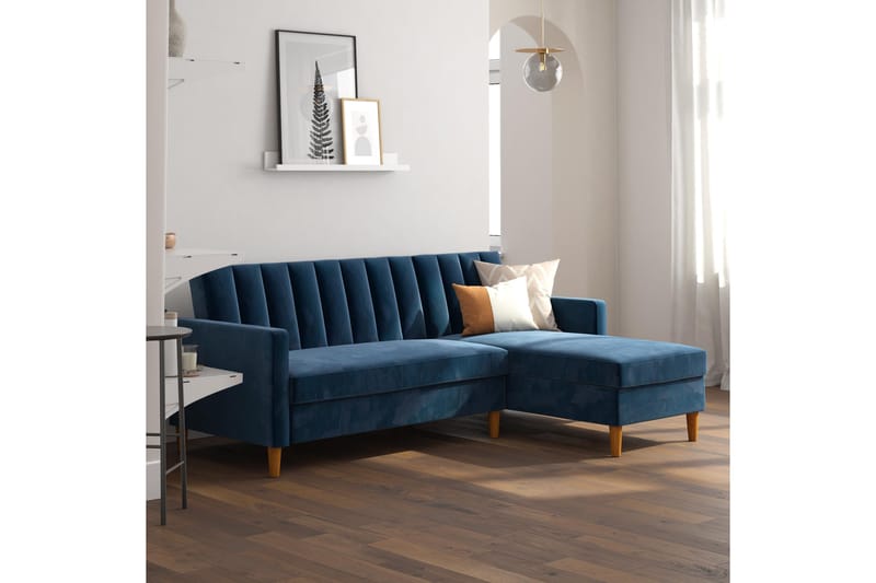 Celine 3-personers Chaiselongsovesofa Velour/Marineblå - Dorel Home - Møbler - Sofaer - Sovesofaer - Sovesofa chaiselong