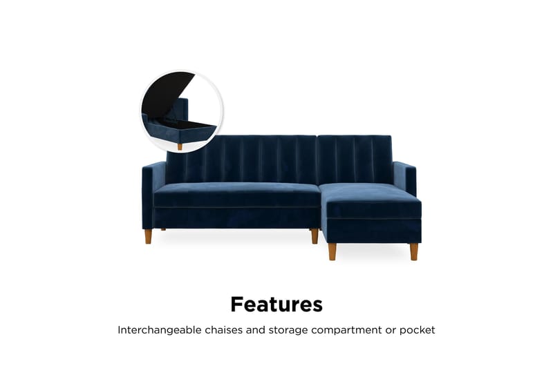 Celine 3-personers Chaiselongsovesofa Velour/Marineblå - Dorel Home - Møbler - Sofaer - Sovesofaer - Sovesofa chaiselong