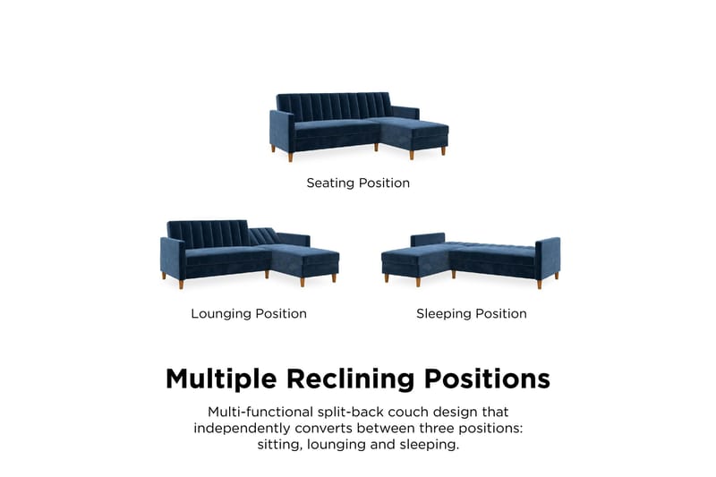Celine 3-personers Chaiselongsovesofa Velour/Marineblå - Dorel Home - Møbler - Sofaer - Sovesofaer - Sovesofa chaiselong