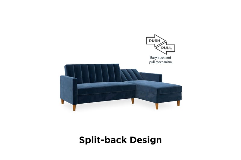 Celine 3-personers Chaiselongsovesofa Velour/Marineblå - Dorel Home - Møbler - Sofaer - Sovesofaer - Sovesofa chaiselong