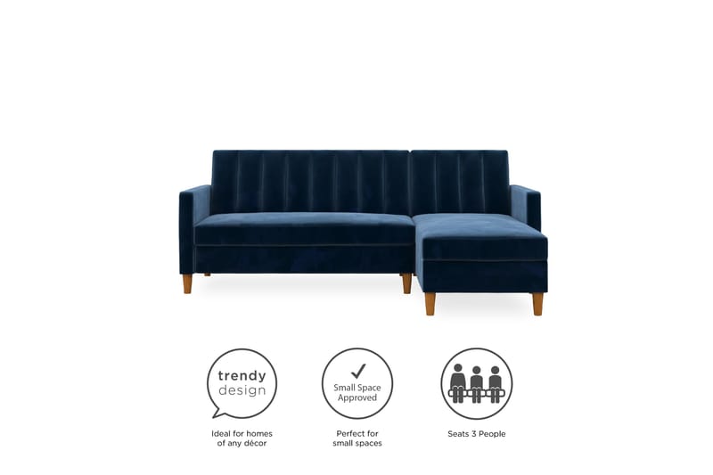 Celine 3-personers Chaiselongsovesofa Velour/Marineblå - Dorel Home - Møbler - Sofaer - Sovesofaer - Sovesofa chaiselong