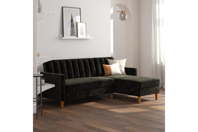 Celine 3-personers Chaiselongsovesofa Velour/Sort - Dorel Home - Møbler - Sofaer - Sovesofaer - Sovesofa chaiselong