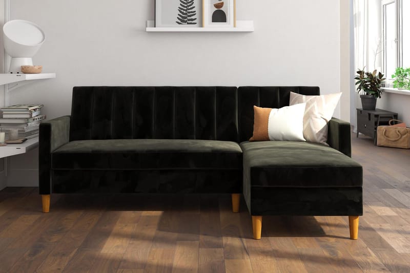 Celine 3-personers Chaiselongsovesofa Velour/Sort - Dorel Home - Møbler - Sofaer - Sovesofaer - Sovesofa chaiselong