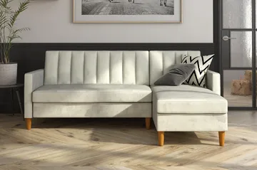 Celine 3-personers Chaiselongsovesofa Velour/Lysegrå - Dorel Home - Møbler - Sofaer - Sovesofaer - Sovesofa chaiselong
