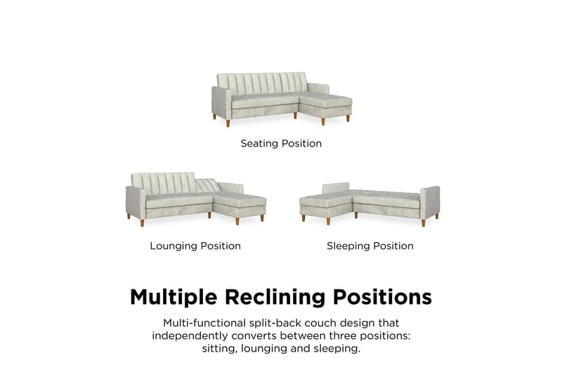 Celine 3-personers Chaiselongsovesofa Velour/Lysegrå - Dorel Home - Møbler - Sofaer - Sovesofaer - Sovesofa chaiselong