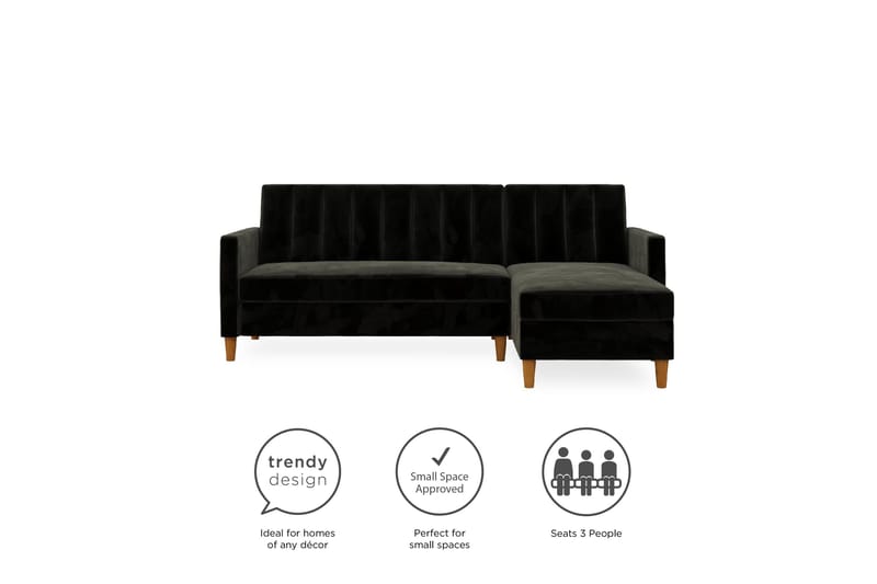 Celine 3-personers Chaiselongsovesofa Velour/Sort - Dorel Home - Møbler - Sofaer - Sovesofaer - Sovesofa chaiselong