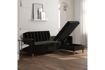 Celine 3-personers Chaiselongsovesofa Velour/Sort - Dorel Home - Møbler - Sofaer - Sovesofaer - Sovesofa chaiselong