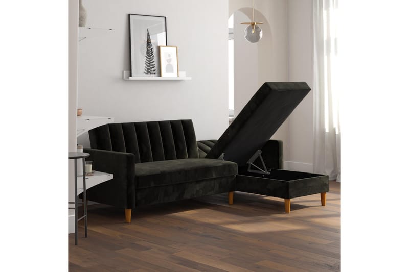 Celine 3-personers Chaiselongsovesofa Velour/Sort - Dorel Home - Møbler - Sofaer - Sovesofaer - Sovesofa chaiselong