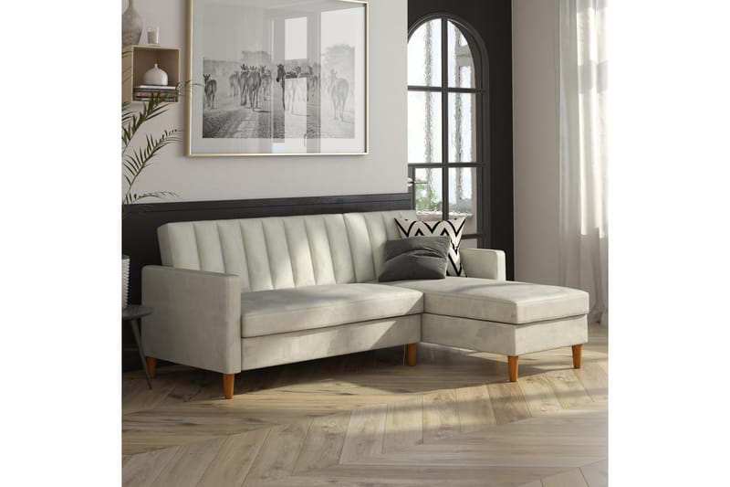 Celine 3-personers Chaiselongsovesofa Velour/Lysegrå - Dorel Home - Møbler - Sofaer - Sovesofaer - Sovesofa chaiselong