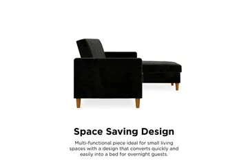 Celine 3-personers Chaiselongsovesofa Velour/Sort - Dorel Home - Møbler - Sofaer - Sovesofaer - Sovesofa chaiselong