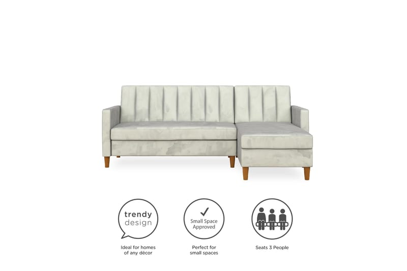 Celine 3-personers Chaiselongsovesofa Velour/Lysegrå - Dorel Home - Møbler - Sofaer - Sovesofaer - Sovesofa chaiselong