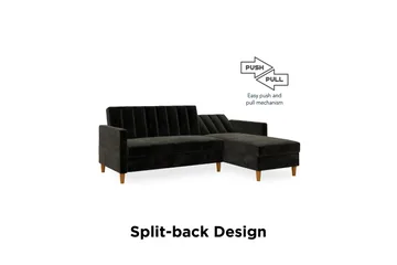 Celine 3-personers Chaiselongsovesofa Velour/Sort - Dorel Home - Møbler - Sofaer - Sovesofaer - Sovesofa chaiselong