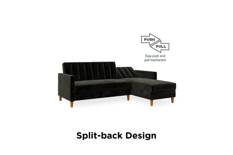 Celine 3-personers Chaiselongsovesofa Velour/Sort - Dorel Home - Møbler - Sofaer - Sovesofaer - Sovesofa chaiselong