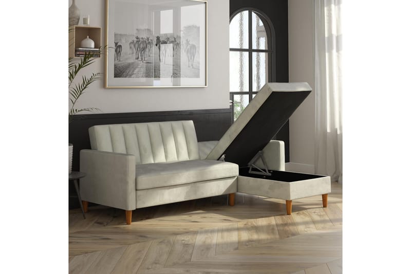 Celine 3-personers Chaiselongsovesofa Velour/Lysegrå - Dorel Home - Møbler - Sofaer - Sovesofaer - Sovesofa chaiselong