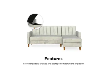 Celine 3-personers Chaiselongsovesofa Velour/Lysegrå - Dorel Home - Møbler - Sofaer - Sovesofaer - Sovesofa chaiselong
