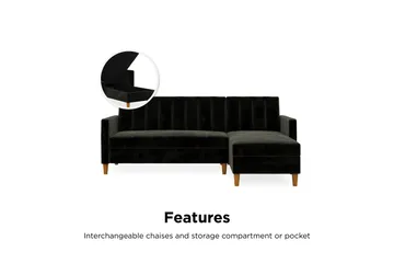 Celine 3-personers Chaiselongsovesofa Velour/Sort - Dorel Home - Møbler - Sofaer - Sovesofaer - Sovesofa chaiselong