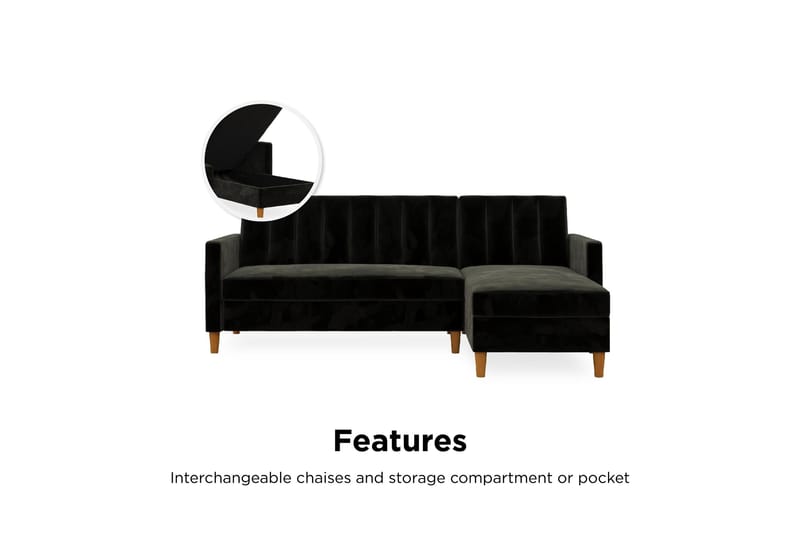 Celine 3-personers Chaiselongsovesofa Velour/Sort - Dorel Home - Møbler - Sofaer - Sovesofaer - Sovesofa chaiselong