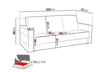 Cenia sovesofa 222x97x88 cm - Møbler - Sofaer - Sovesofaer