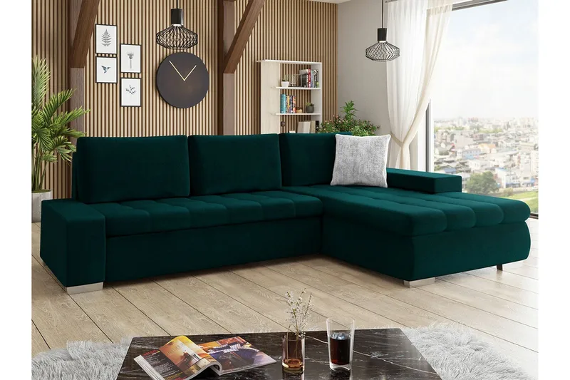 Cerys 3-sits Hörnbäddsoffa Green - Møbler - Sofaer - Sovesofaer