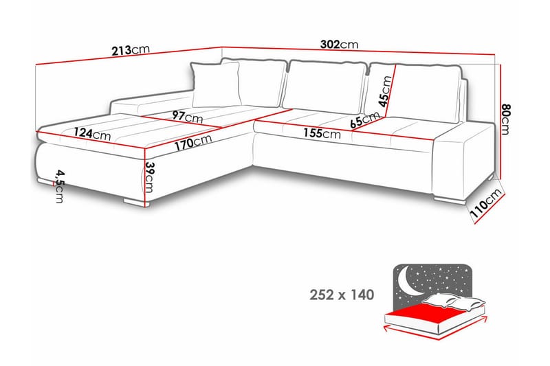 Cerys 3-sits Hörnbäddsoffa NO_BRAND White - Møbler - Sofaer - Sovesofaer