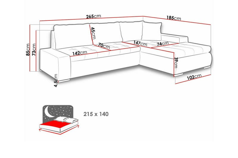 Cerys 3-personers Hjørnesovesofa - Mørkebrun - Sovesofaer - Hjørnesovesofa