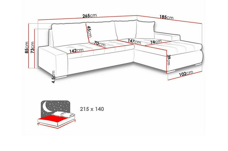 Cerys 3-personers Hjørnesovesofa - Lysegrå/Mørkegrå - Sovesofaer - Hjørnesovesofa