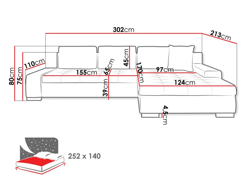 Cerys 4-personers Chaiselongsofa Venstre - Møbler - Sofaer - Sovesofaer