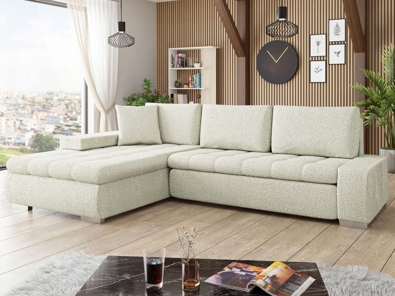 Cerys Sovesofa med chaiselong 4-personers - Beige - Møbler - Sofaer - Sovesofaer