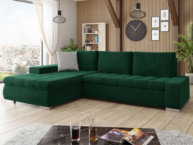 Cerys Sovesofa med chaiselong 4-personers - Grøn - Møbler - Sofaer - Sovesofaer