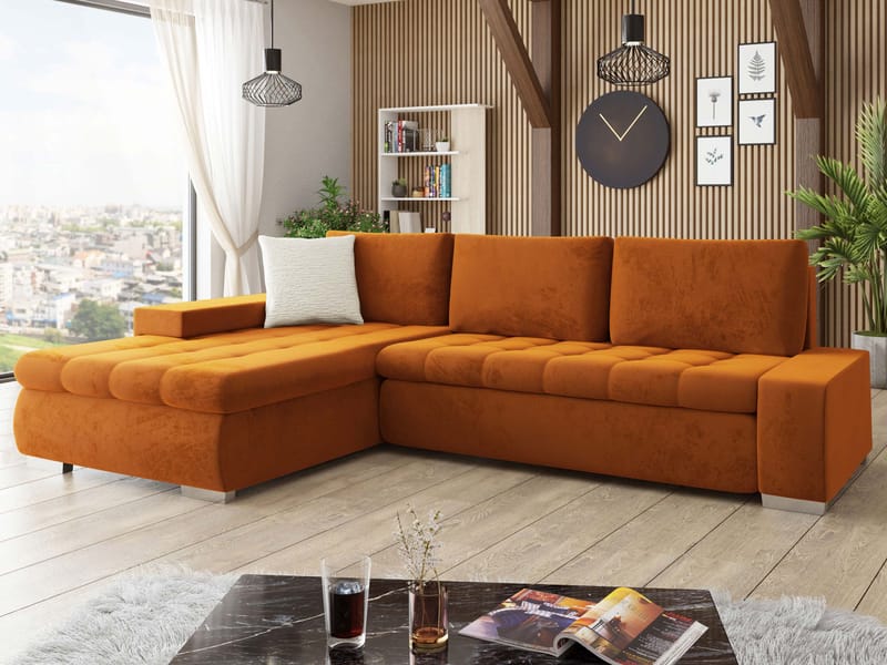 Cerys Sovesofa med chaiselong 4-personers - Orange - Møbler - Sofaer - Sovesofaer