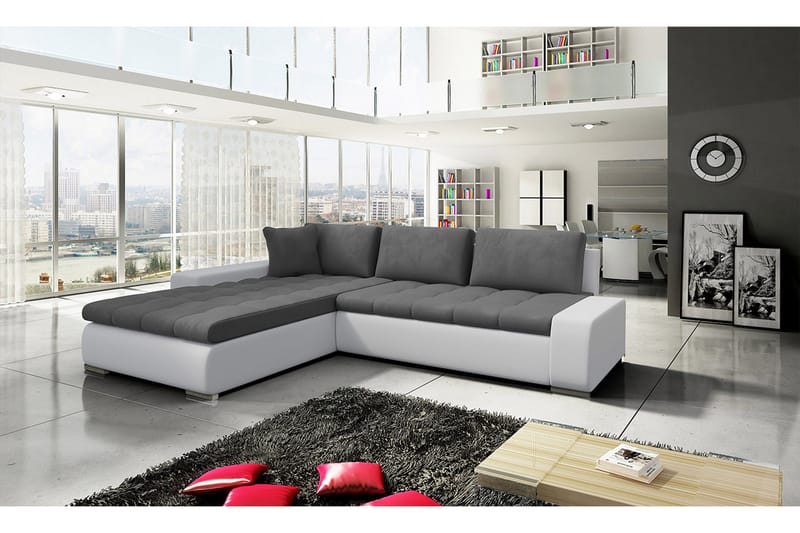 Cerys Sovesofa med Chaiselong Vendbar - Hvid/Grå - Møbler - Sofaer - Sovesofaer