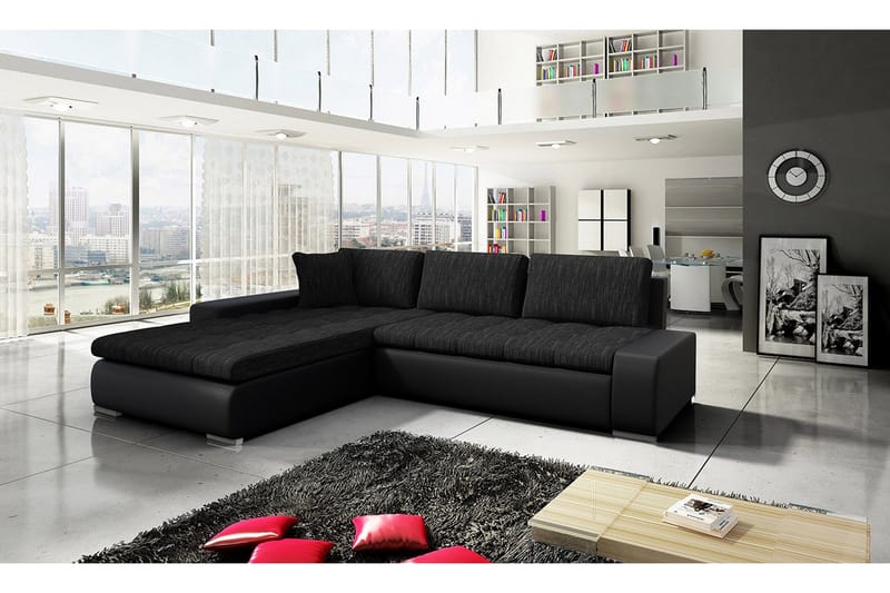 Cerys Sovesofa med Chaiselong Vendbar - Sort - Møbler - Sofaer - Sovesofaer