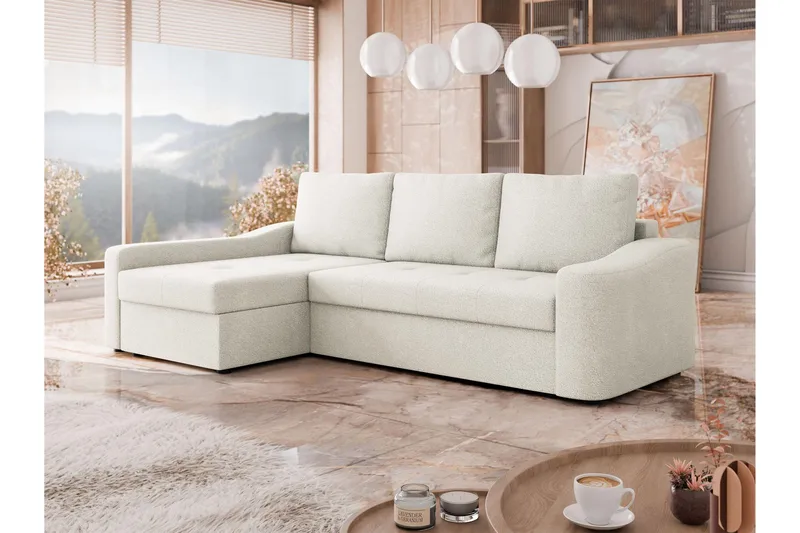 Chaman Sovesofa med Chaiselong 3-personers i Plys - Beige - Møbler - Sofaer - Sovesofaer
