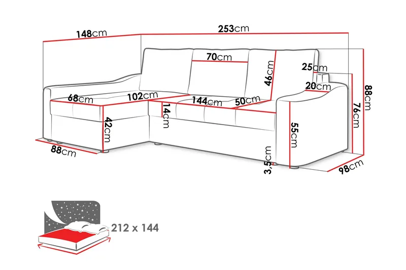 Chaman Sovesofa med Chaiselong 3-personers i Plys - Beige - Møbler - Sofaer - Sovesofaer
