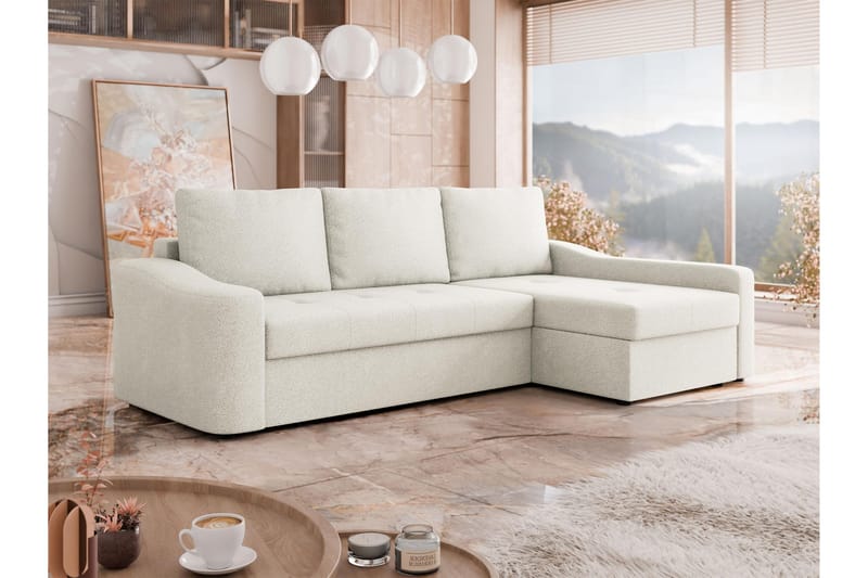 Chaman Sovesofa med Chaiselong 3-personers i Plys - Beige - Møbler - Sofaer - Sovesofaer