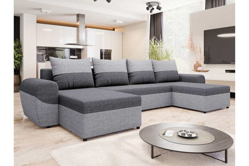 Chameli Sovesofa med Dobbelt Chaiselong 4-personers - Lysegrå / Mørkegrå - Møbler - Sofaer - Sovesofaer