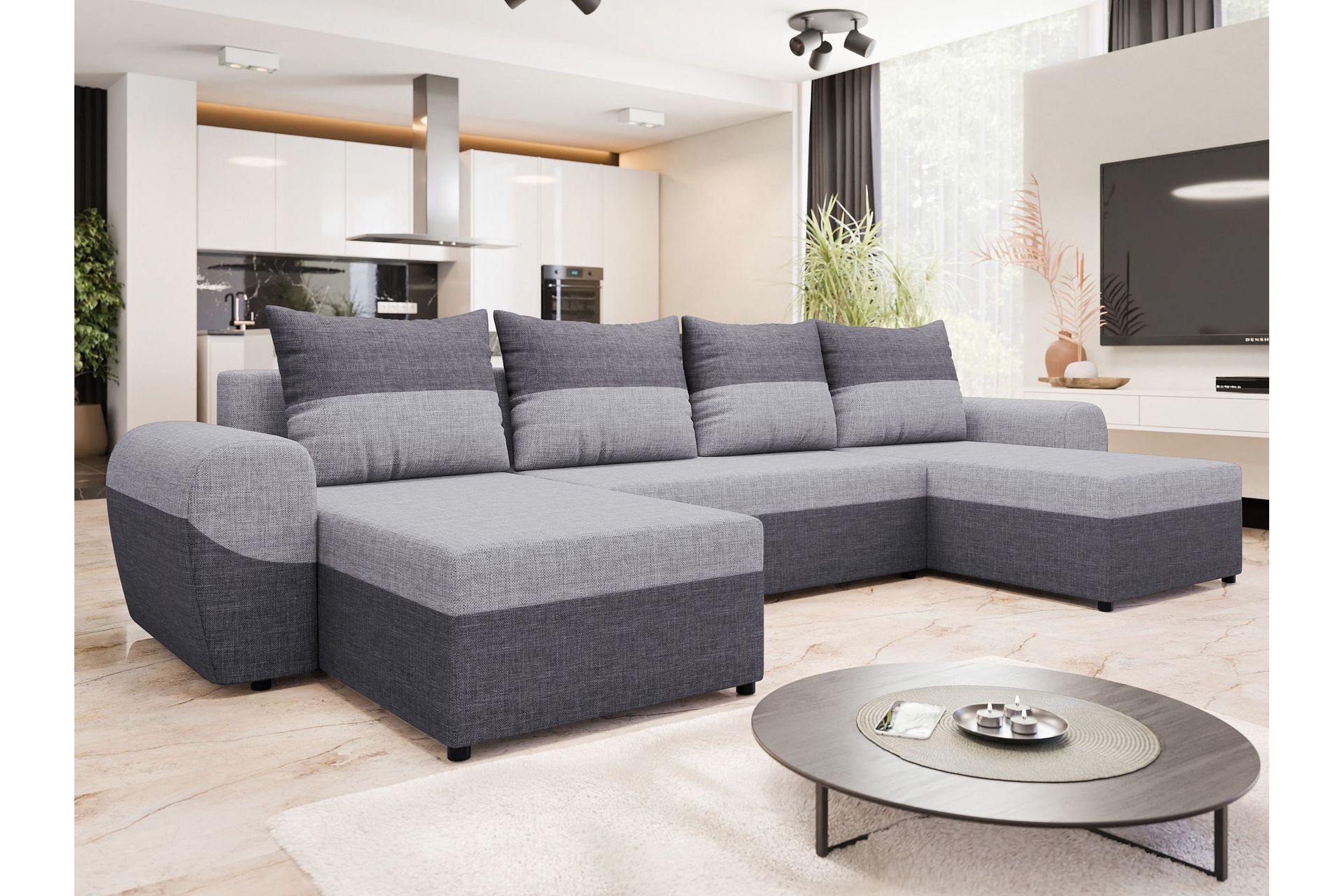 Chameli Sovesofa med Dobbelt Chaiselong 4-personers - Mørkegrå / Lysegrå - Møbler - Sofaer - Sovesofaer