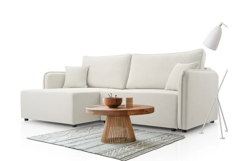 Chandru Sovesofa med Chaiselong 3-personers i Plys - Beige - Møbler - Sofaer - Sovesofaer