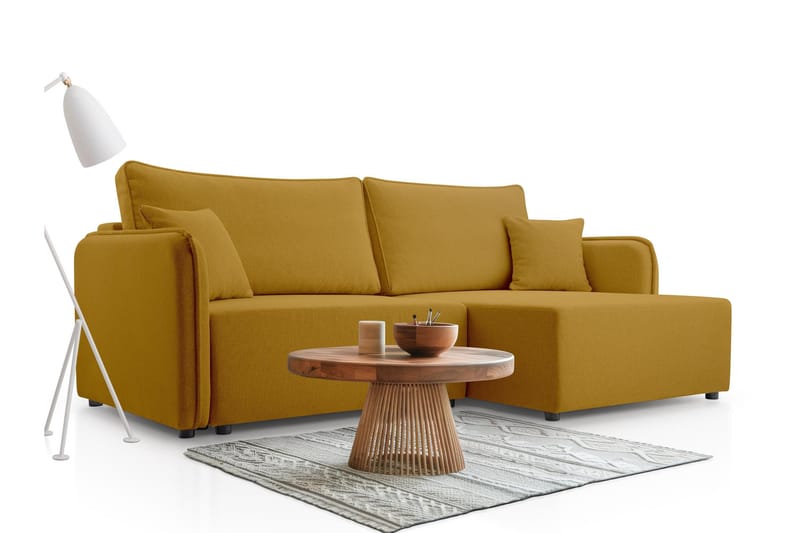 Chandru Sovesofa med Chaiselong 3-personers i Plys - Gul - Møbler - Sofaer - Sovesofaer