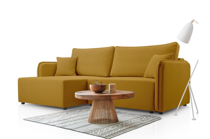 Chandru Sovesofa med Chaiselong 3-personers i Plys - Gul - Møbler - Sofaer - Sovesofaer