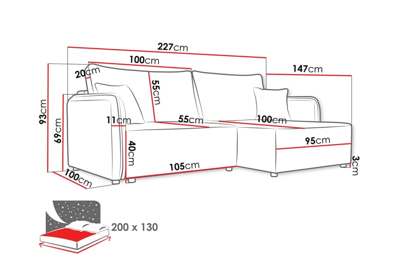 Chandru Sovesofa med Chaiselong 3-personers i Plys - Gul - Møbler - Sofaer - Sovesofaer