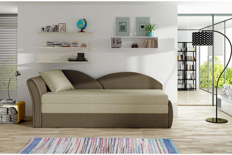 Chasidi 3-personers Venstrevendt Rektangulær Sovesofa i Plys - Beige|Brun - Møbler - Sofaer - Sovesofaer