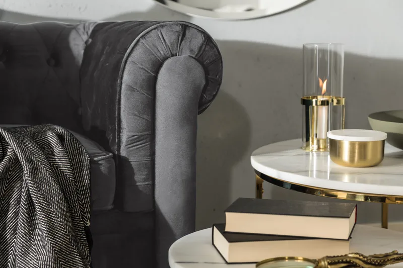 Chesterfield Deluxe 3-sædet Fremadslående sovesofa i fløjl - Mørkegrå Fløjl - Møbler - Sofaer - Sovesofaer