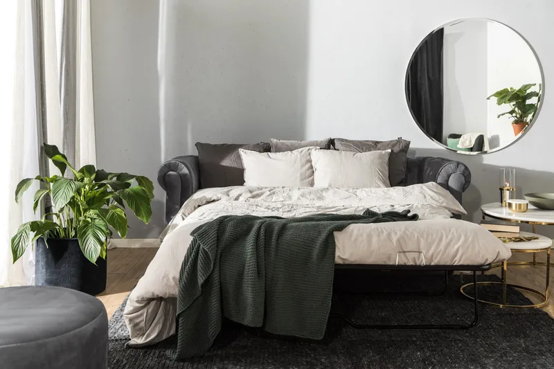 Chesterfield Deluxe 3-sædet Fremadslående sovesofa i fløjl - Mørkegrå Fløjl - Møbler - Sofaer - Sovesofaer