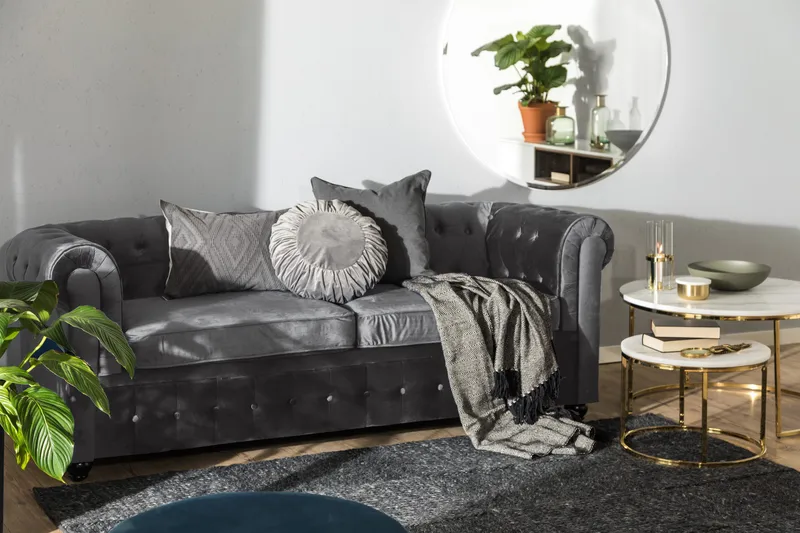 Chesterfield Deluxe 3-sædet Fremadslående sovesofa i fløjl - Mørkegrå Fløjl - Møbler - Sofaer - Sovesofaer