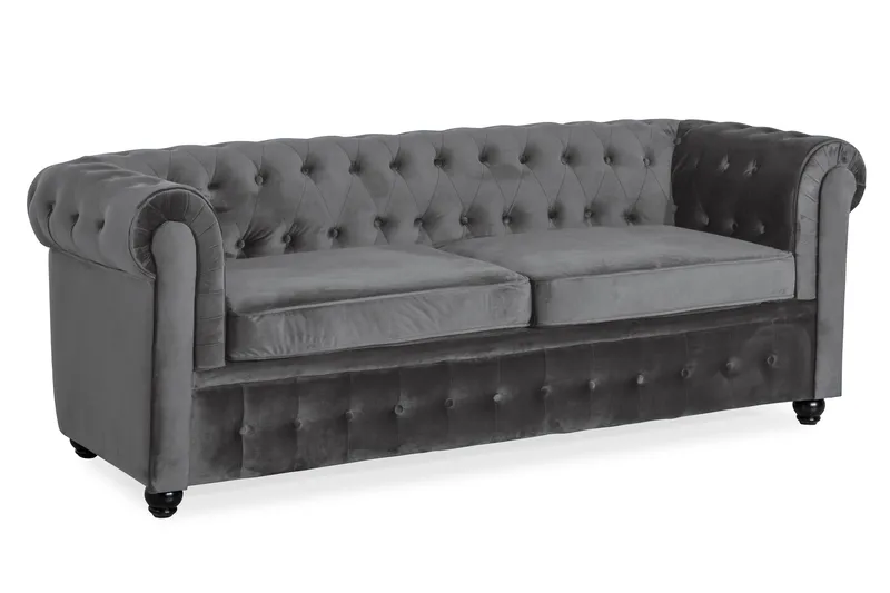 Chesterfield Deluxe 3-sædet Fremadslående sovesofa i fløjl - Mørkegrå Fløjl - Møbler - Sofaer - Sovesofaer