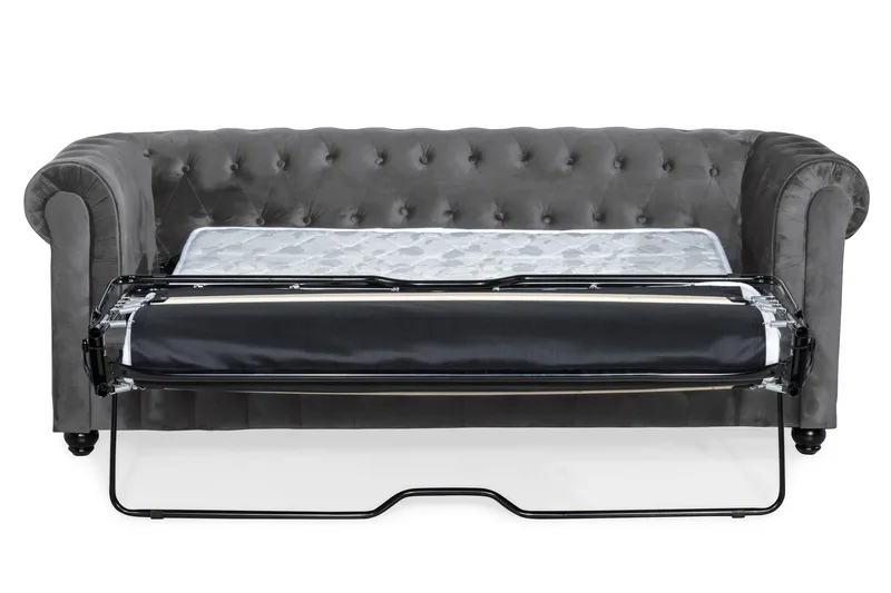 Chesterfield Deluxe 3-sædet Fremadslående sovesofa i fløjl - Mørkegrå Fløjl - Møbler - Sofaer - Sovesofaer